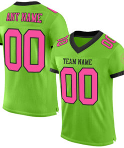 Custom Neon Green Pink-Black Mesh Authentic Football Jersey