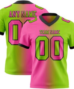 Custom Neon Green Pink-Black Mesh Authentic Gradient Fashion Football Jersey