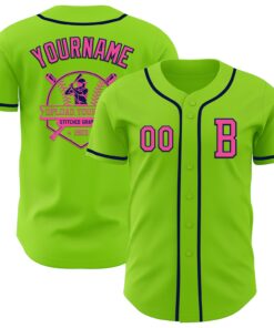 Custom Neon Green Pink-Navy Authentic Baseball Jersey