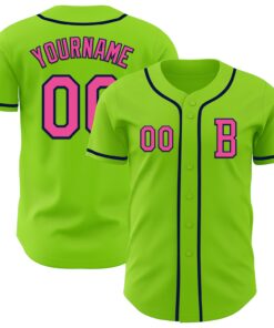 Custom Neon Green Pink-Navy Authentic Baseball Jersey