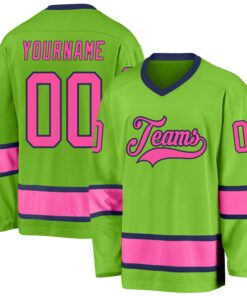 Custom Neon Green Pink-Navy Hockey Jersey