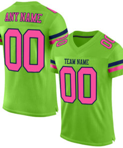 Custom Neon Green Pink-Navy Mesh Authentic Football Jersey