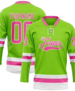 Custom Neon Green Pink-White Hockey Lace Neck Jersey