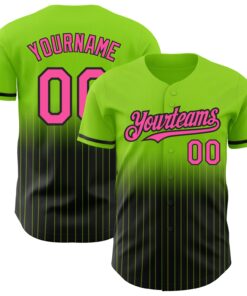 Custom Neon Green Pinstripe Pink-Black Authentic Fade Fashion Baseball Jersey