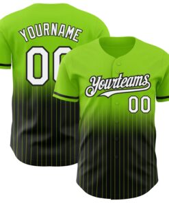 Custom Neon Green Pinstripe White-Black Authentic Fade Fashion Baseball Jersey