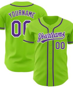 Custom Neon Green Purple-White Authentic Baseball Jersey