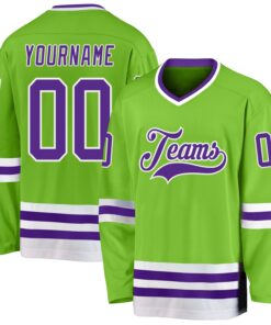 Custom Neon Green Purple-White Hockey Jersey