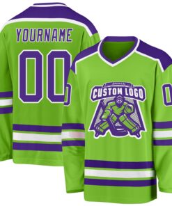 Custom Neon Green Purple-White Hockey Jersey