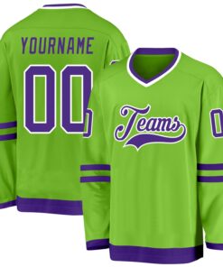 Custom Neon Green Purple-White Hockey Jersey