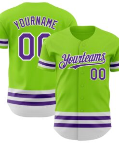 Custom Neon Green Purple-White Line Authentic Baseball Jersey