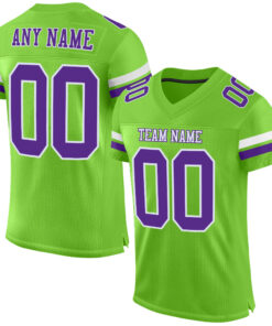 Custom Neon Green Purple-White Mesh Authentic Football Jersey