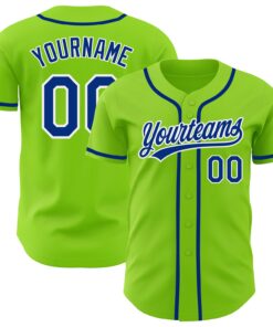 Custom Neon Green Royal-White Authentic Baseball Jersey