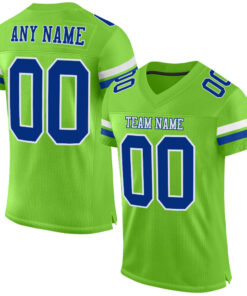 Custom Neon Green Royal-White Mesh Authentic Football Jersey