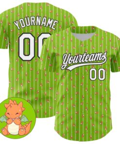 Custom Neon Green White-Black 3D Pattern Design Animal Dinosaur Authentic Baseball Jersey