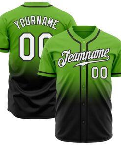 Custom Neon Green White-Black Authentic Fade Fashion Baseball Jersey