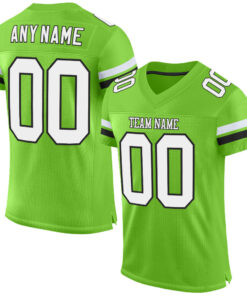 Custom Neon Green White-Black Mesh Authentic Football Jersey