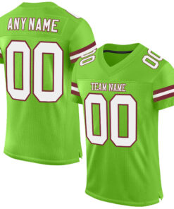 Custom Neon Green White-Burgundy Mesh Authentic Football Jersey