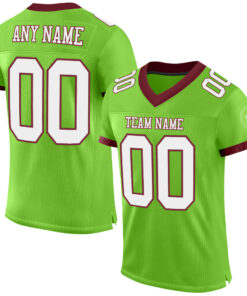 Custom Neon Green White-Burgundy Mesh Authentic Football Jersey