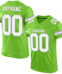 Custom Neon Green White-Gray Mesh Authentic Football Jersey