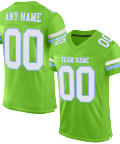 Custom Neon Green White-Light Blue Mesh Authentic Football Jersey