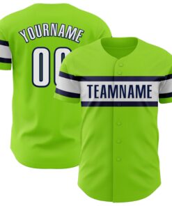 Custom Neon Green White-Navy Authentic Baseball Jersey