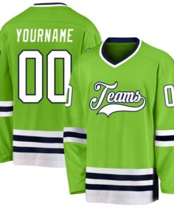 Custom Neon Green White-Navy Hockey Jersey