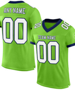 Custom Neon Green White-Navy Mesh Authentic Football Jersey