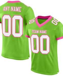 Custom Neon Green White-Pink Mesh Authentic Football Jersey