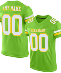 Custom Neon Green White-Yellow Mesh Authentic Football Jersey