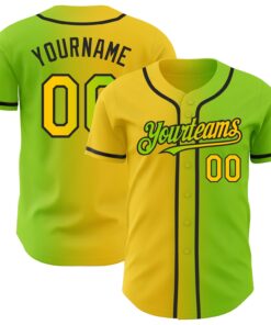 Custom Neon Green Yellow-Black Authentic Gradient Fashion Baseball Jersey