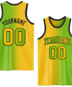 Custom Neon Green Yellow-Black Authentic Gradient Fashion Basketball Jersey