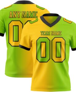 Custom Neon Green Yellow-Black Mesh Authentic Gradient Fashion Football Jersey