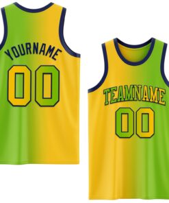 Custom Neon Green Yellow-Navy Authentic Gradient Fashion Basketball Jersey
