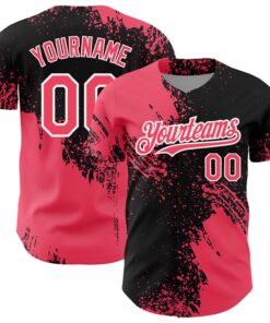 Custom Neon Pink Black-White 3D Pattern Design Abstract Brush Stroke Authentic Baseball Jersey