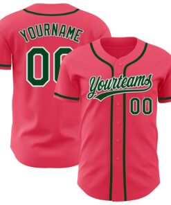 Custom Neon Pink Green-White Authentic Baseball Jersey