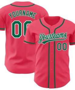 Custom Neon Pink Kelly Green-White Authentic Baseball Jersey