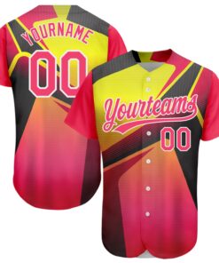 Custom Neon Pink Neon Yellow-White 3D Pattern Design Abstract Sport Authentic Baseball Jersey