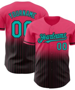 Custom Neon Pink Pinstripe Aqua-Black Authentic Fade Fashion Baseball Jersey