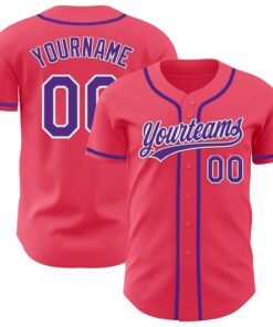 Custom Neon Pink Purple-White Authentic Baseball Jersey