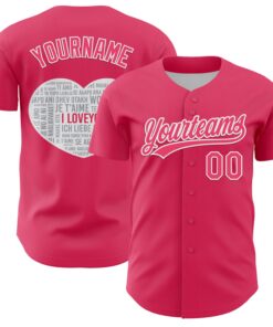 Custom Neon Pink White 3D Love Heart Valentine's Day Authentic Baseball Jersey