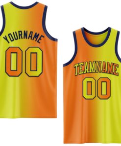 Custom Neon Yellow Bay Orange-Navy Authentic Gradient Fashion Basketball Jersey