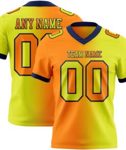 Custom Neon Yellow Bay Orange-Navy Mesh Authentic Gradient Fashion Football Jersey