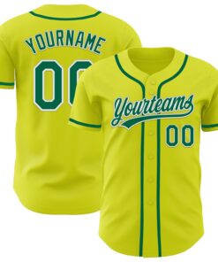 Custom Neon Yellow Kelly Green-White Authentic Baseball Jersey