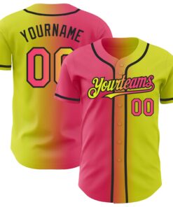 Custom Neon Yellow Neon Pink-Black Authentic Gradient Fashion Baseball Jersey