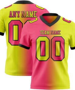 Custom Neon Yellow Neon Pink-Black Mesh Authentic Gradient Fashion Football Jersey