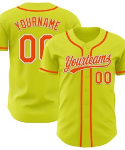 Custom Neon Yellow Orange-White Authentic Baseball Jersey