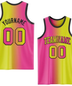 Custom Neon Yellow Pink-Black Authentic Gradient Fashion Basketball Jersey