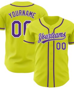 Custom Neon Yellow Purple-White Authentic Baseball Jersey