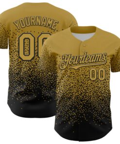 Custom Old Gold Black 3D Pattern Design Gradient Style Irregular Shape Authentic Baseball Jersey