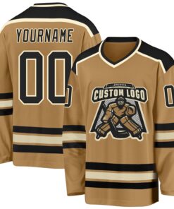 Custom Old Gold Black-Cream Hockey Jersey